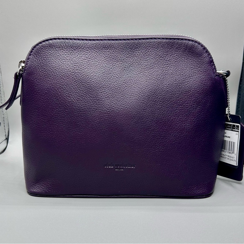 Club Rochelier: Leather Double Zipper Crossbody Bag - Plum